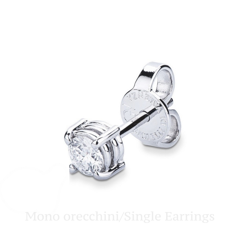 Mono orecchino in oro Bianco 18k a 4 griffe con diamante, ct. 0,15