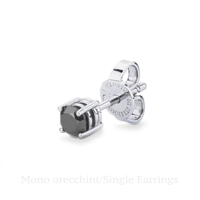 Mono orecchino in oro bianco 18k a 4 griffe con diamante nero, 0.22 ct