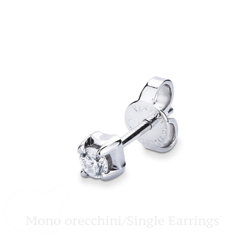 Mono orecchino in oro bianco 18k a 4 griffe con diamante, ct. 0,10