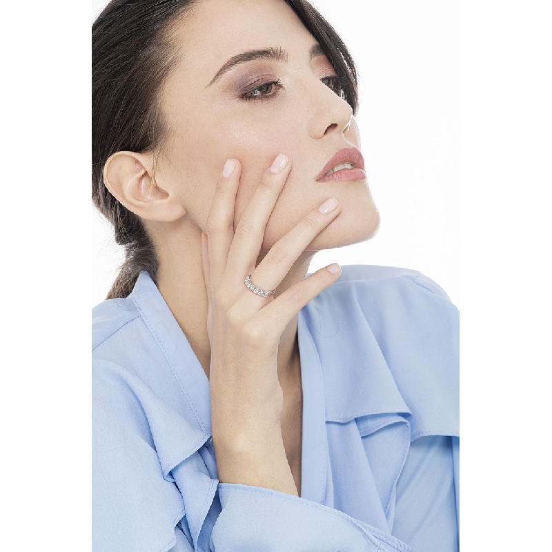 Veretta A 7 Pietre In Oro Bianco 18k Con Diamanti, Ct. 0,70