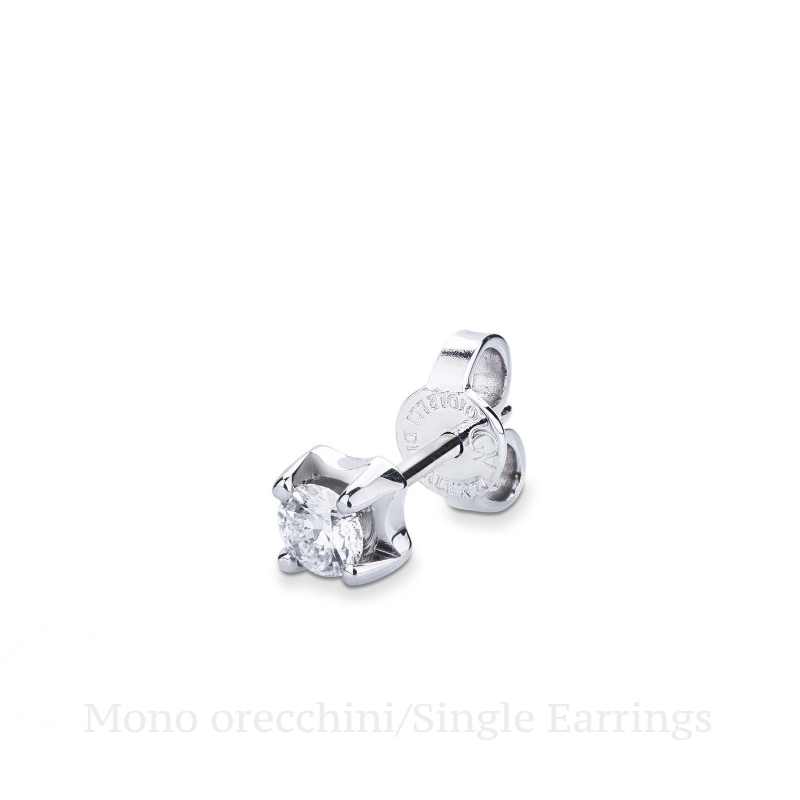 Mono orecchino in oro Bianco 18k a 4 griffe onda con diamante