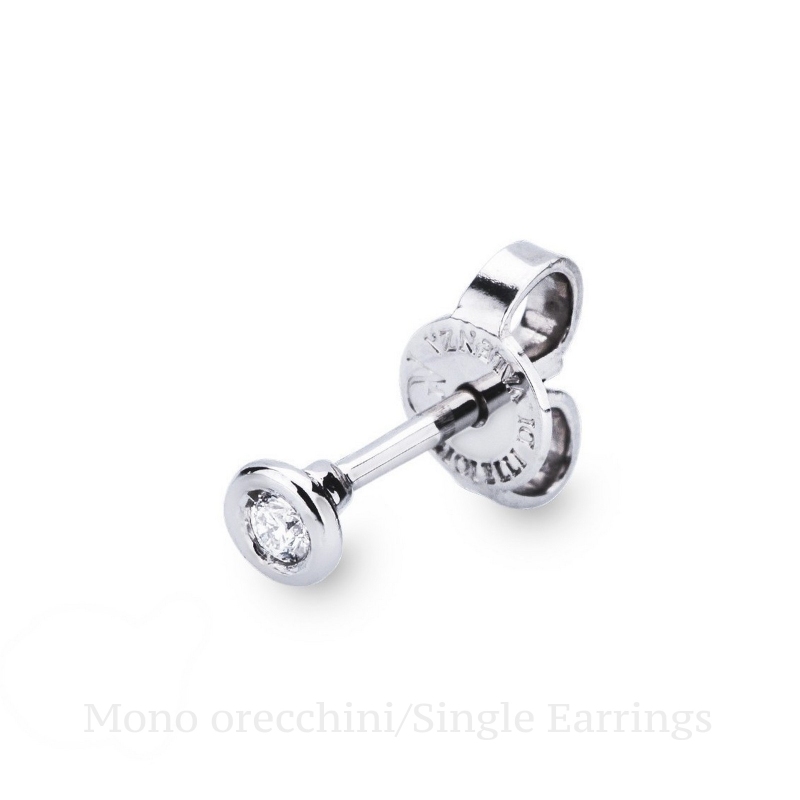 Mono orecchino in oro Bianco 18k a castone con diamante