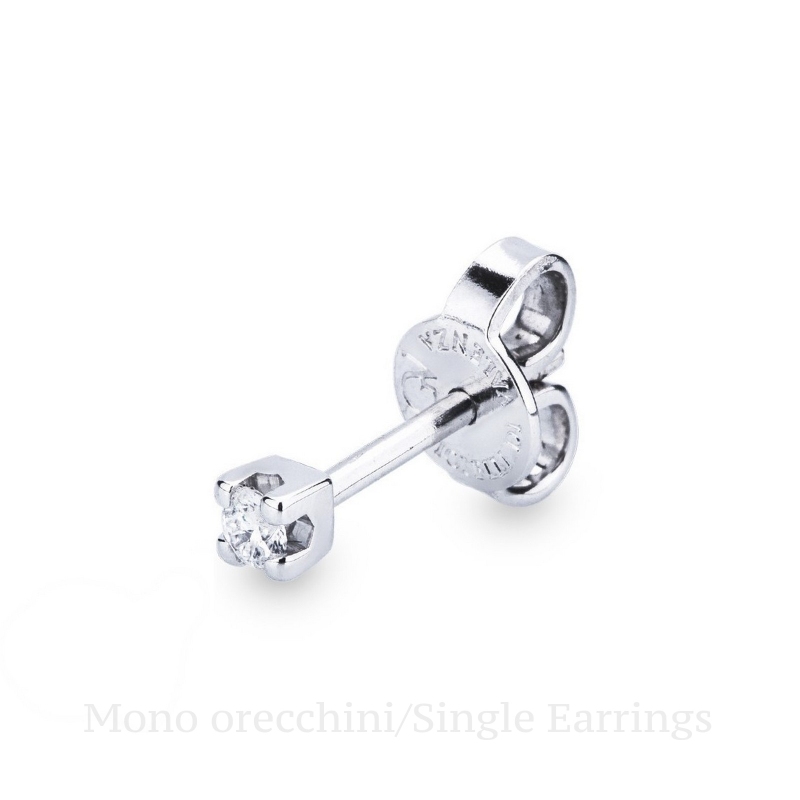 Mono orecchino in oro bianco 18k a 4 griffe con diamante, ct. 0,03