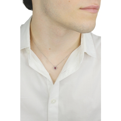 Collana con croce in oro bianco 18k con rubini e diamanti