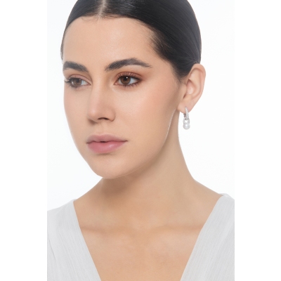 Orecchini di perle pendenti e diamanti in oro bianco 18kt 