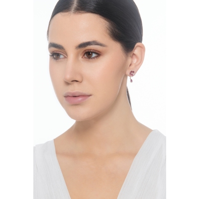 Orecchini fiore pendenti in oro rosa 18k con rubini e diamanti