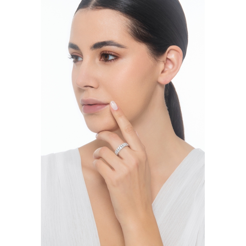 Anello eternity in oro bianco 18k con due file in diamanti