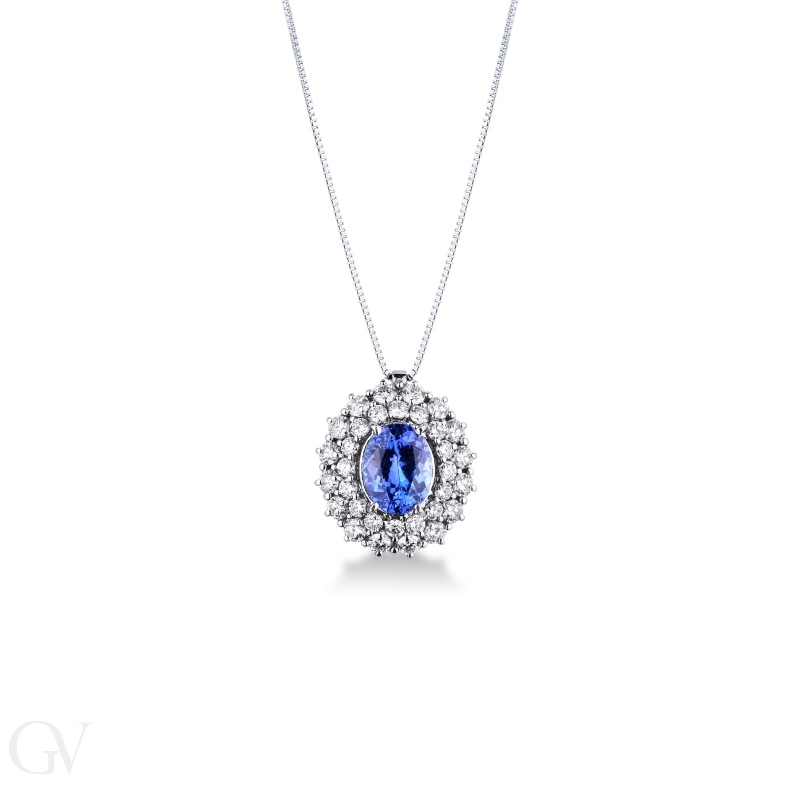 18k white gold necklace with central tanzanite and diamonds