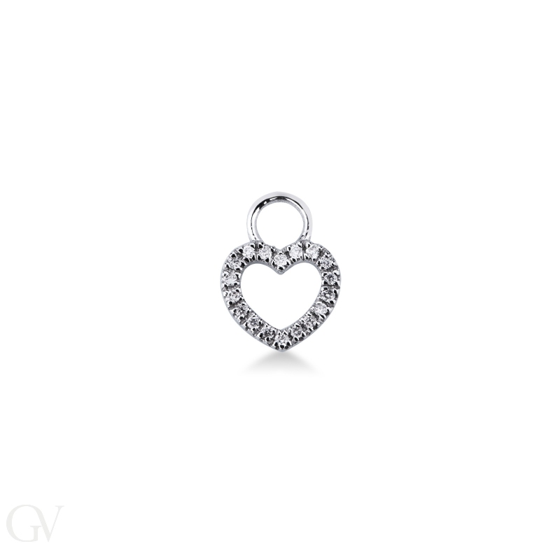 Charm cuore in oro bianco 18k con diamanti