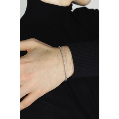 Bracciale rigido tennis uomo con diamanti in oro bianco 18k