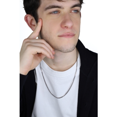 Collana a maglia groumette piatta in oro bianco 18k, cm 60.