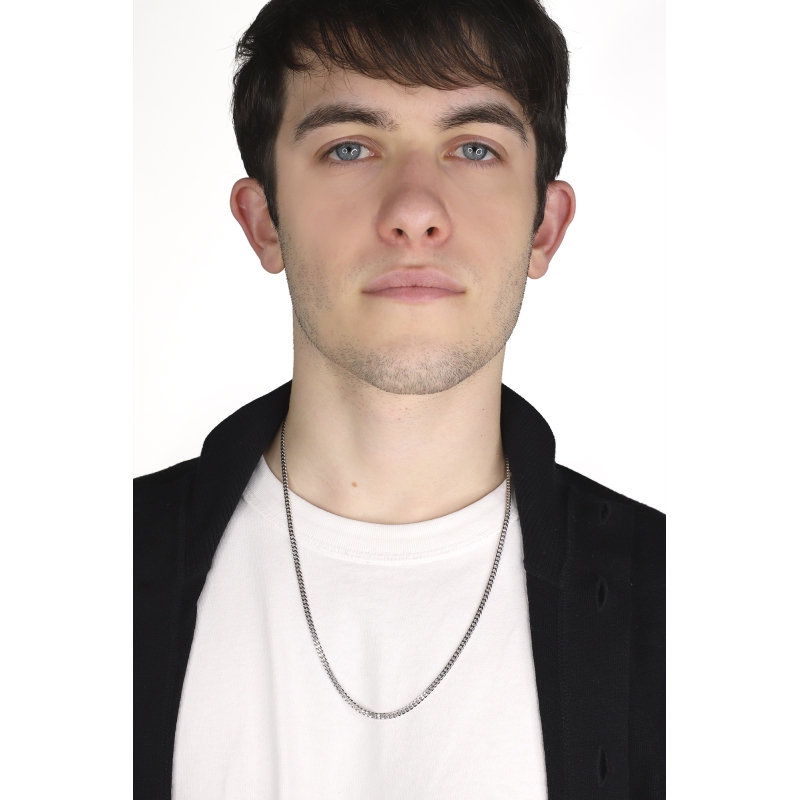 Collana in oro bianco 18k groumette, cm 60.