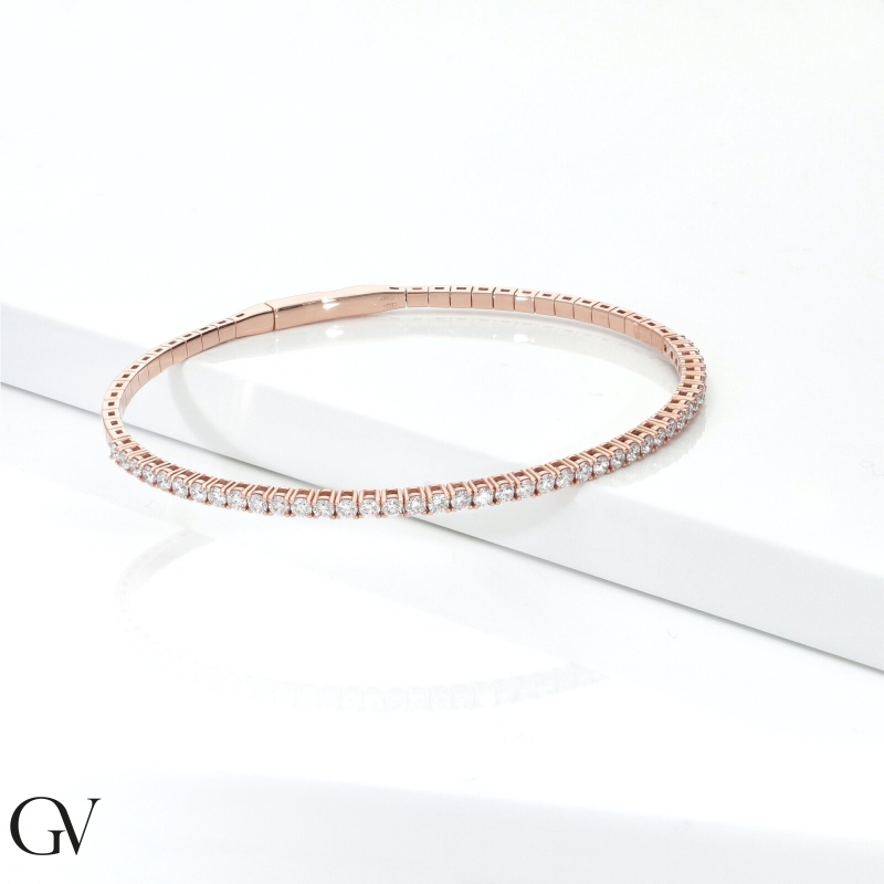 Bracciale tennis rigido in oro rosa 18k con diamanti