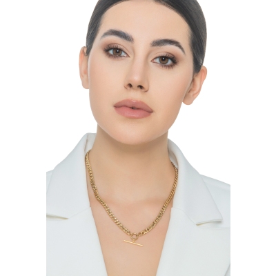 Collana groumette con barretta pendente in oro giallo 18k