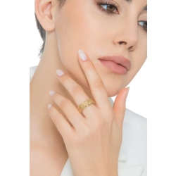 Anello a fascia con intrecci tessuto in oro giallo 750 2