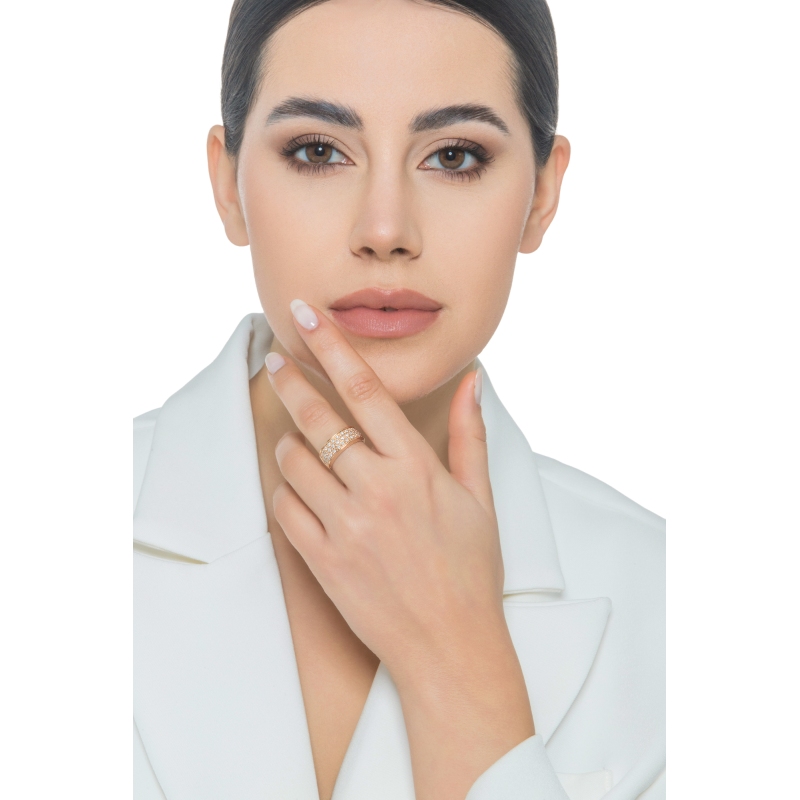 Anello a fascia in oro rosa 750 con diamanti