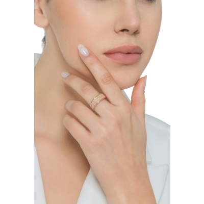 Anello a fascia in oro rosa 750 con diamanti