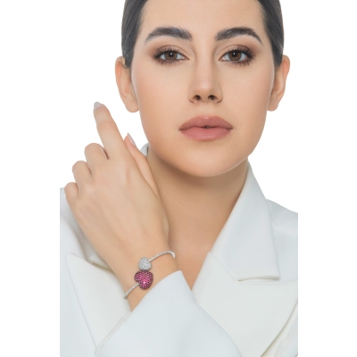 Bracciale contrariè con cuori in rubini e diamanti