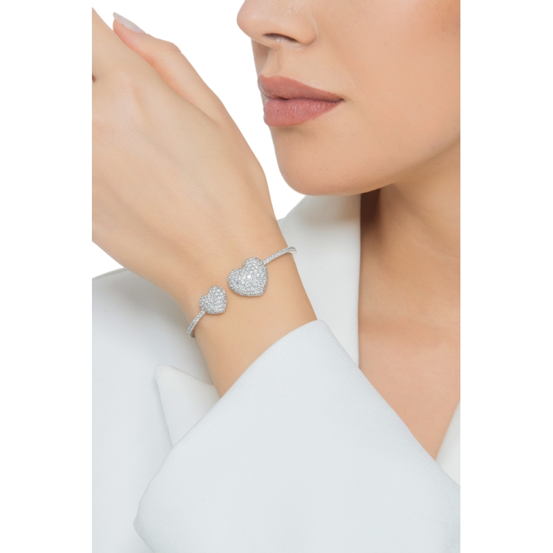 Bracciale in oro bianco 750 con due cuori in diamanti