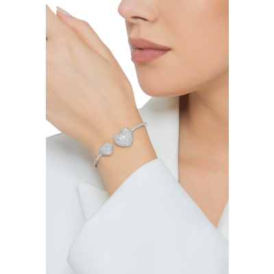 Bracciale in oro bianco 750 con due cuori in diamanti