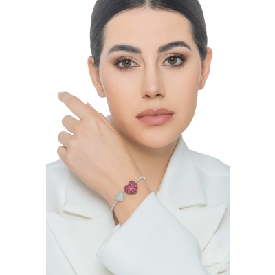 Bracciale in oro bianco 750 con cuori in diamanti e rubini