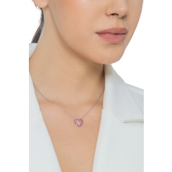Collana in oro bianco 750 con ciondolo pavè cuore bombato zaffiri rosa 2