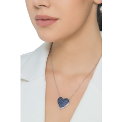 Collana in oro bianco 18k con ciondolo cuore pavè zaffiri blu e diamanti 2
