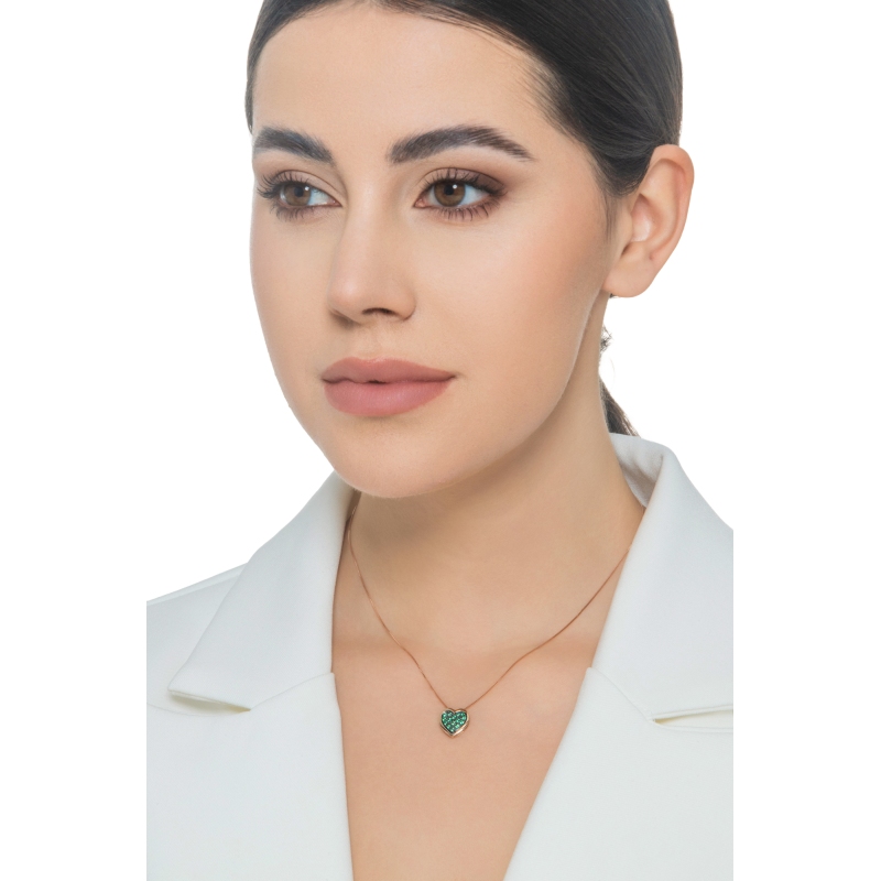 Emeralds pavè burnished heart pendant necklace in rose gold 18k