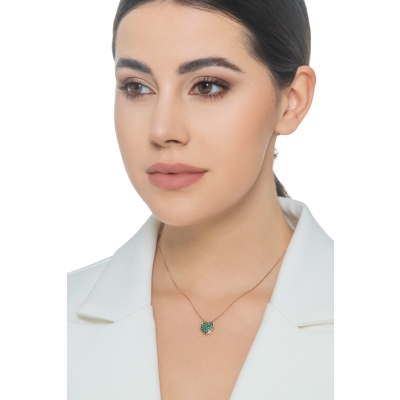 Emeralds pavè burnished heart pendant necklace in rose gold 18k