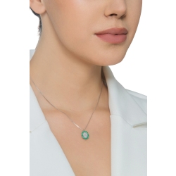 Halo pendant necklace in white gold 18k with emeralds and diamonds pavè 2