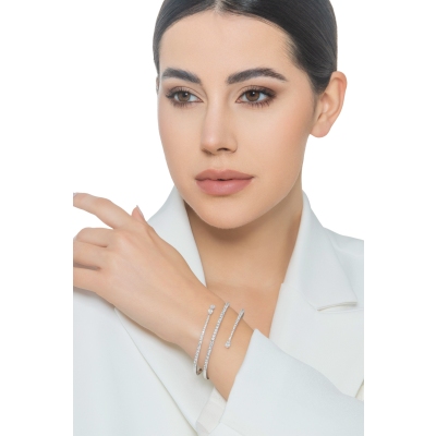 Bracciale semirigido a spirale in oro bianco 18k con diamanti