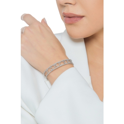 Bracciale rigido in oro bianco 750 con scritta FOREVER in diamanti