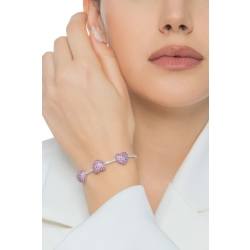 Bracciale in oro bianco 750 con diamanti e tre cuori in zaffiri rosa 2