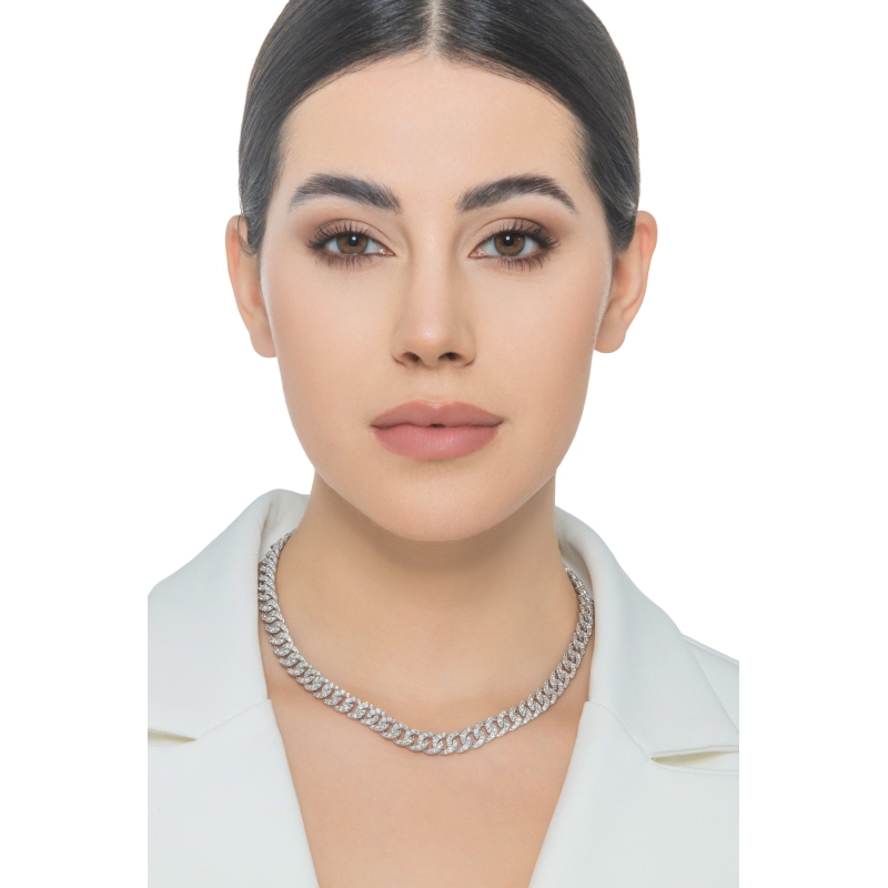 18k white gold groumette necklace with diamonds