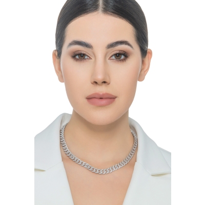 18k white gold groumette necklace with diamonds