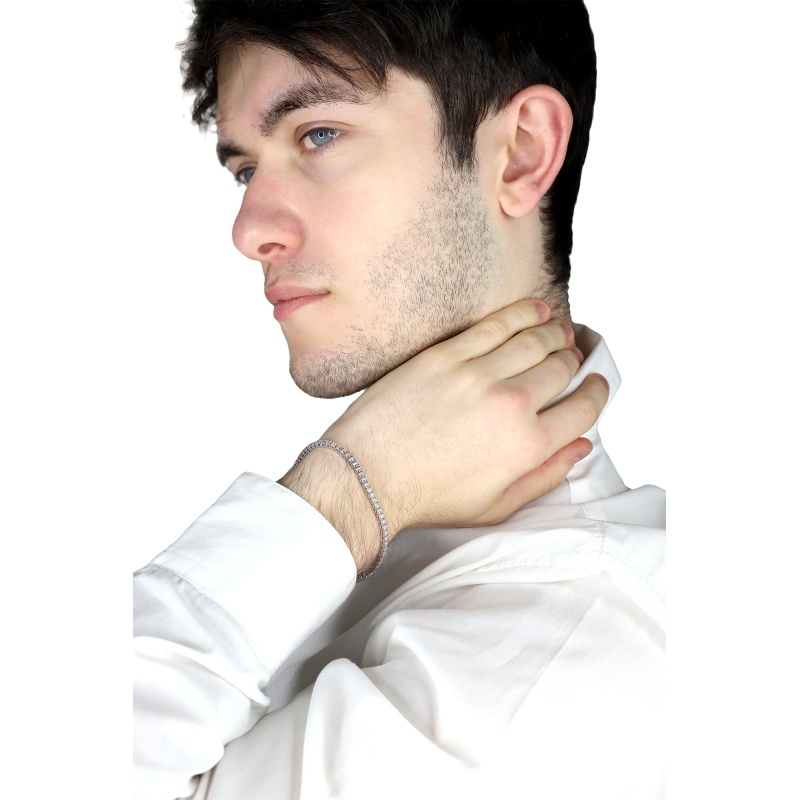 Bracciale Tennis lineare a filo in oro Bianco 18k con Diamanti