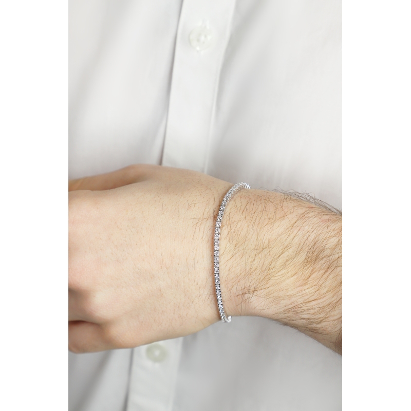 Bracciale Tennis lineare a filo in oro Bianco 18k con Diamanti