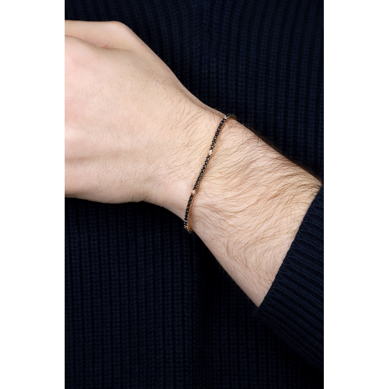 Tennis bracelet in rose gold 18k with black and white diamonds 