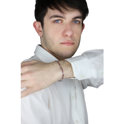 Square links tennis bracelet wih rubies and diamonds