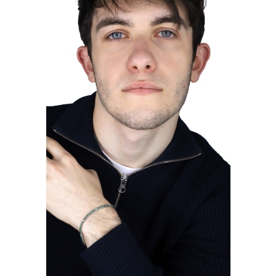 Square links tennis bracelet with emeralds and round cut diamonds