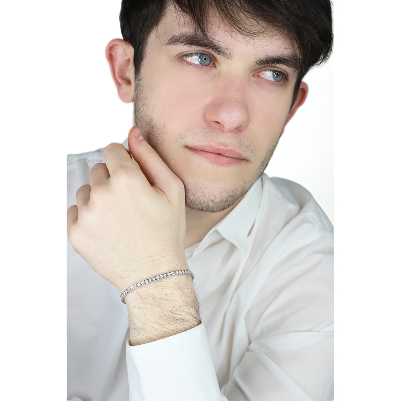 Bracciale Tennis lineare quadro in oro Bianco 18k con Diamanti