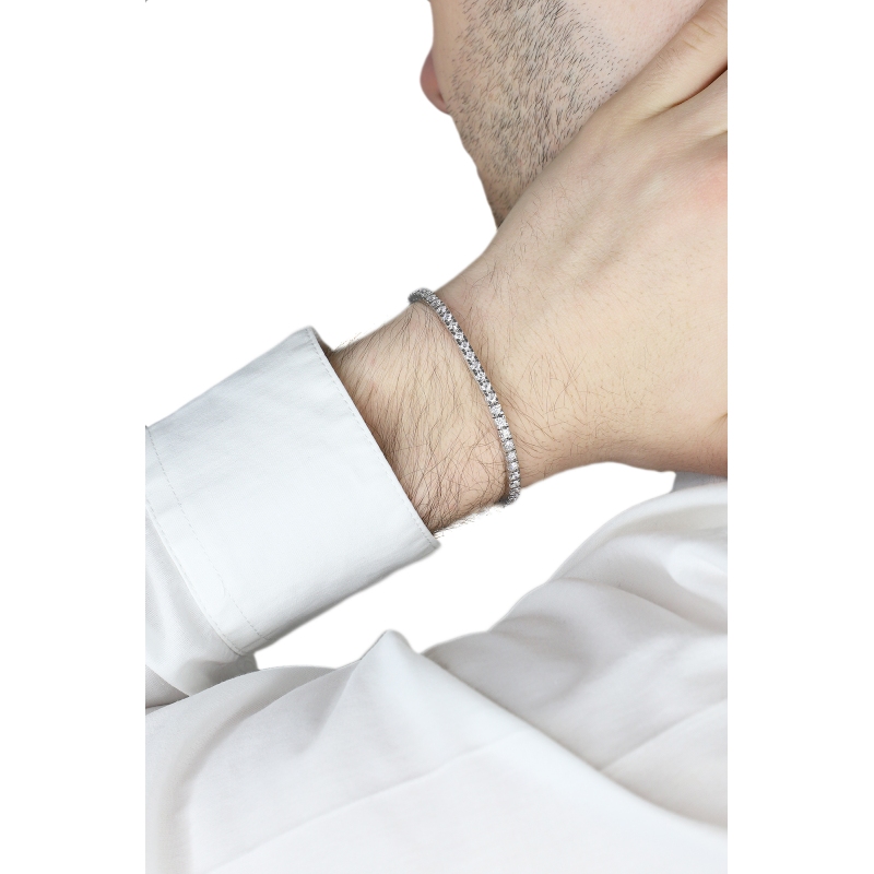Bracciale Tennis lineare quadro in oro Bianco 18k con Diamanti