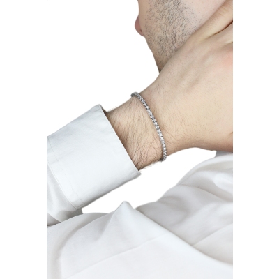 Bracciale Tennis lineare quadro in oro Bianco 18k con Diamanti