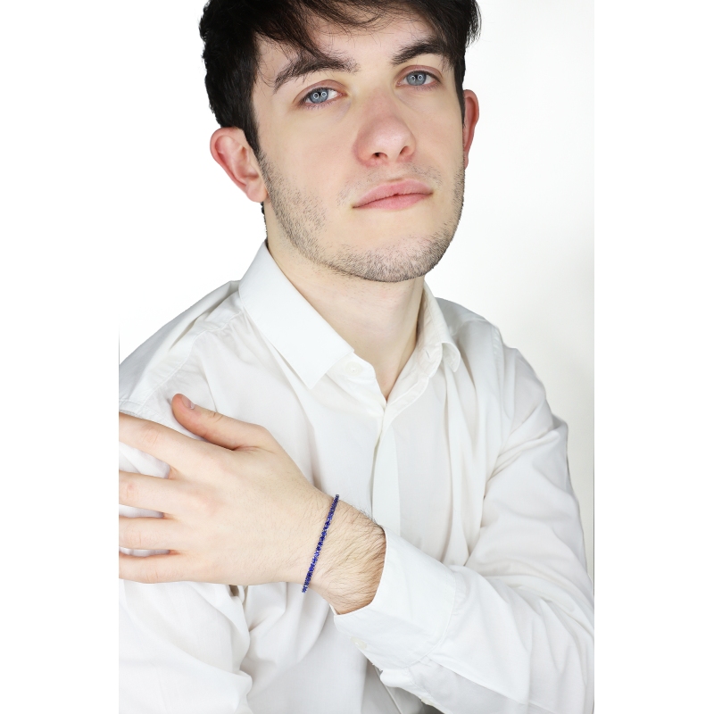 Bracciale Tennis quadro in oro Bianco 18k con Zaffiri Blu