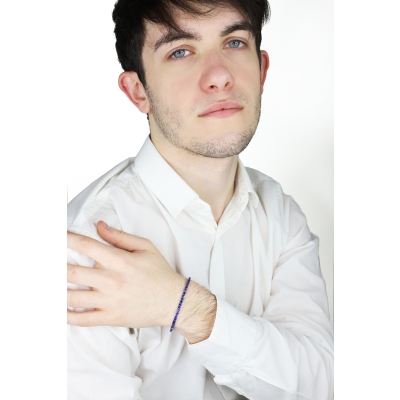 Bracciale Tennis quadro in oro Bianco 18k con Zaffiri Blu