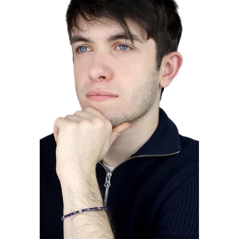 Tennis bracelet in white gold 18k with blue sapphire and diamonds