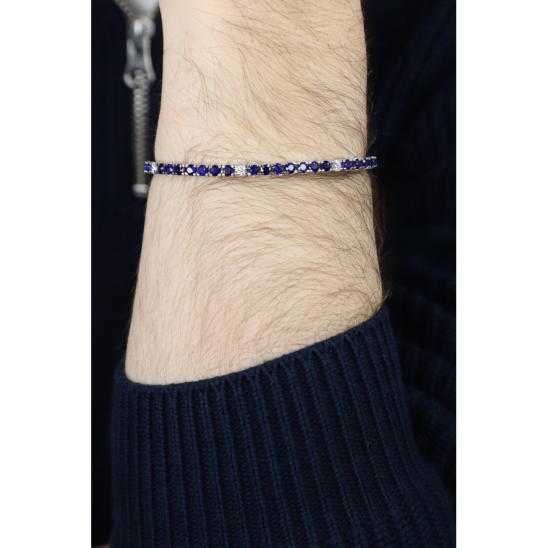 Tennis bracelet in white gold 18k with blue sapphire and diamonds
