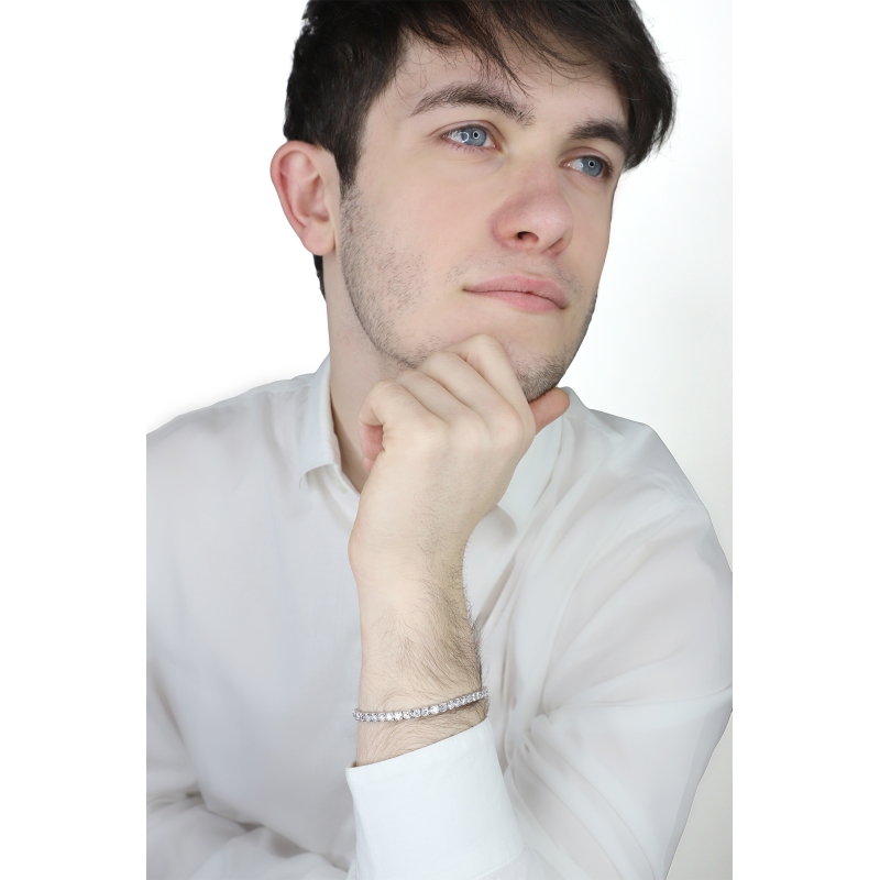 Bracciale tennis lineare modello griff quadro in oro bianco 18k con diamanti