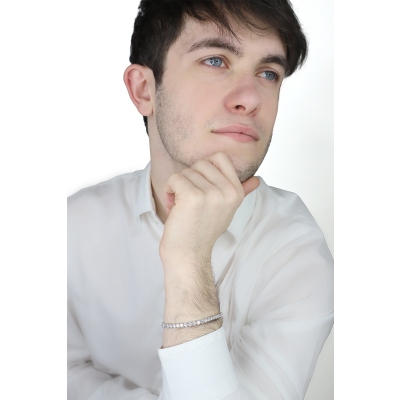 Bracciale tennis lineare modello griff quadro in oro bianco 18k con diamanti