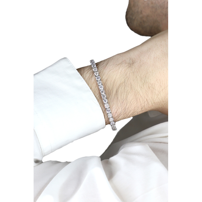 Bracciale tennis lineare modello griff quadro in oro bianco 18k diamanti